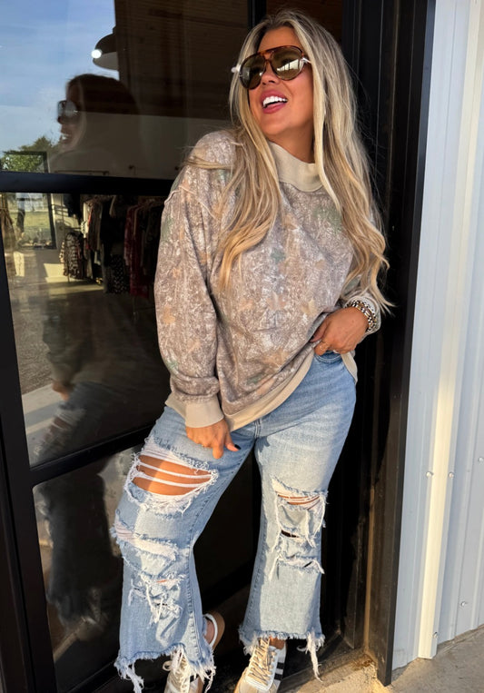 Woodland Camo Mock Neck Pullover