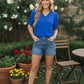 Bright Days Blue V-Neck Puff Sleeve Top