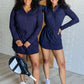 Daily Need Long Sleeve Hoodie Romper in Navy