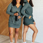 Daily Need Long Sleeve Hoodie Romper in Smoked Spruce