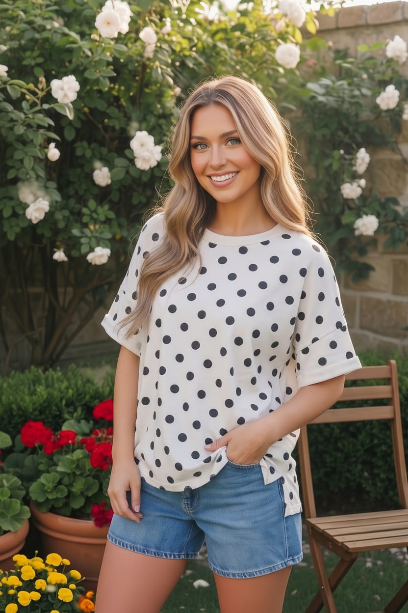 Polka Dot Print Boxy Tee
