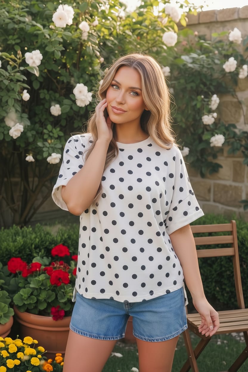 Polka Dot Print Boxy Tee