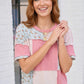 Patchwork Floral Ruffle Top in Pink and Blue
