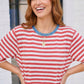 Retro Stripe Oversized Tee with Contrast Ribbed Neck