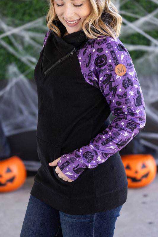 Zoey ZipCowl Sweatshirt - I Put A Spell On You and Black
