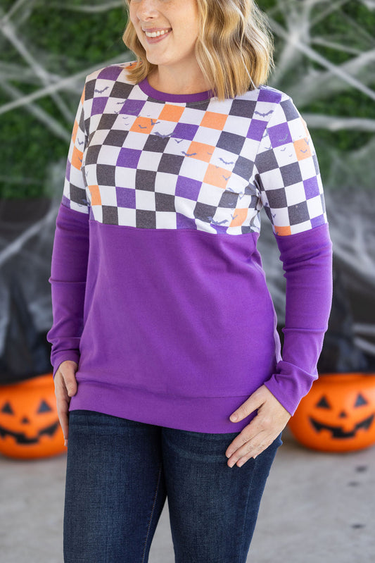 Natalie Pullover - Checkered Bats and Purple