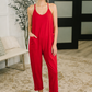 Totally Me Spaghetti Strap Jumpsuit Ruby