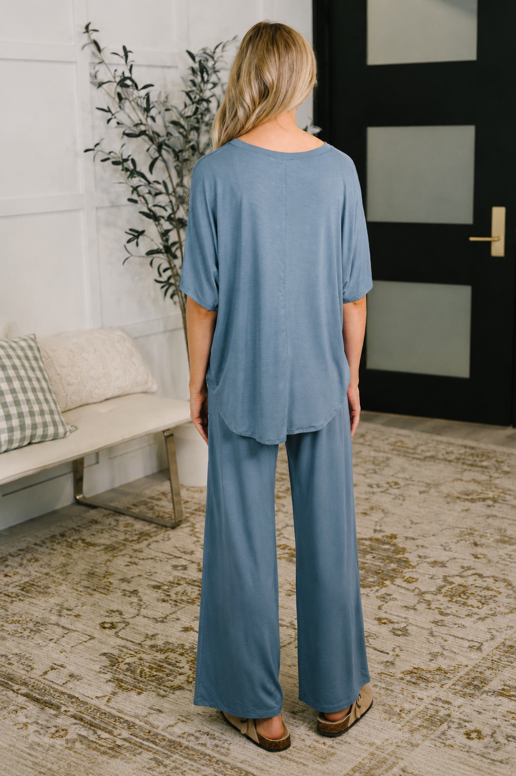 Top and Bottom Lounge Set in Dusty Blue