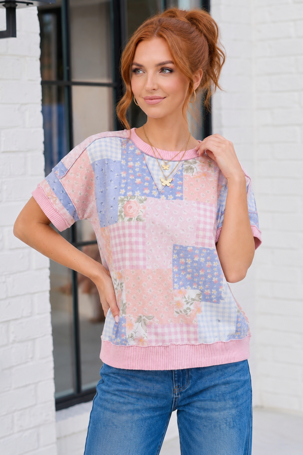 Sweet Patchwork Dreams Short Sleeve Top