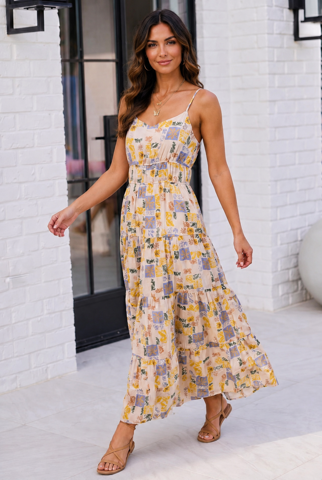 Sun Kissed Patchwork Print Tiered Maxi Dress