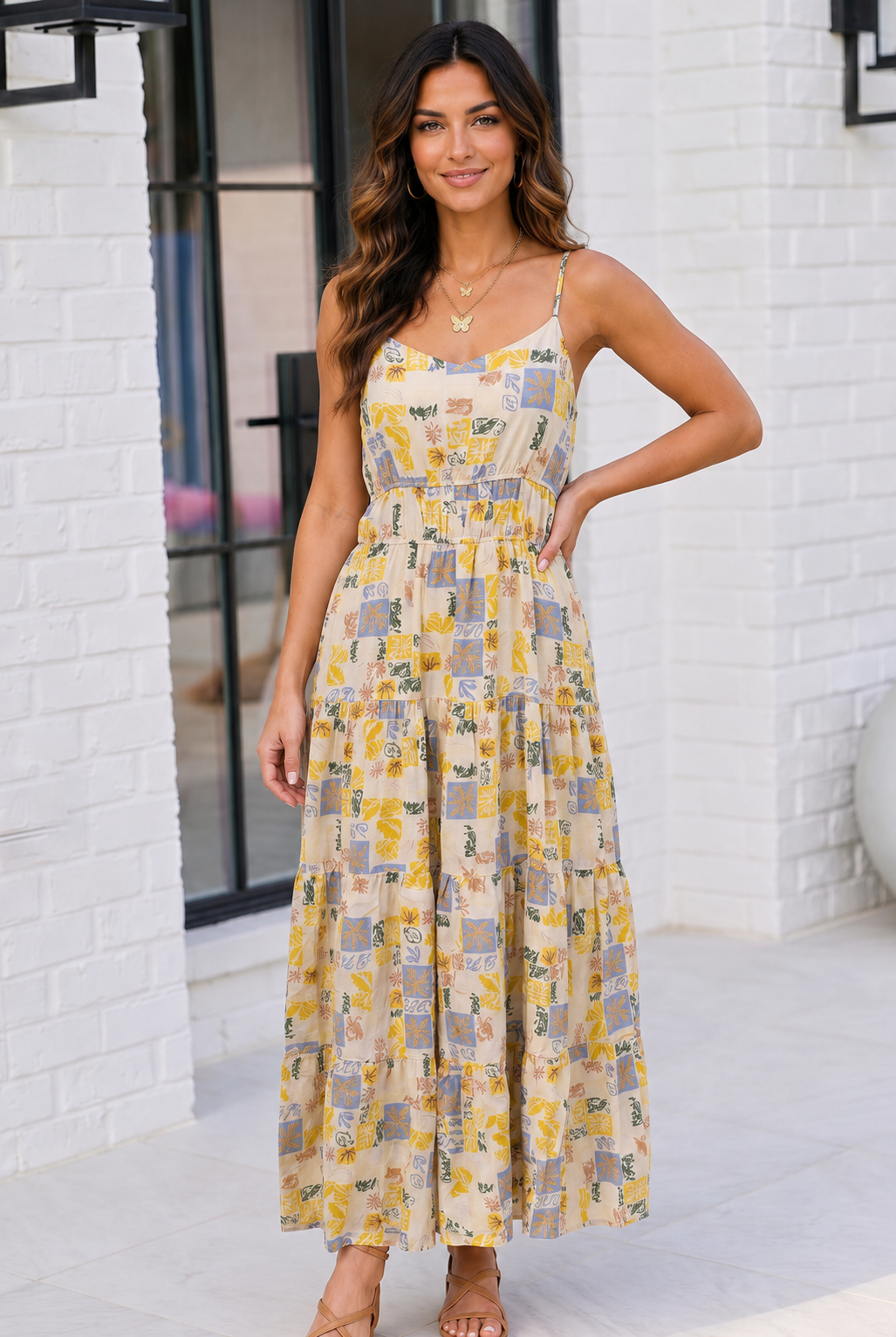 Sun Kissed Patchwork Print Tiered Maxi Dress