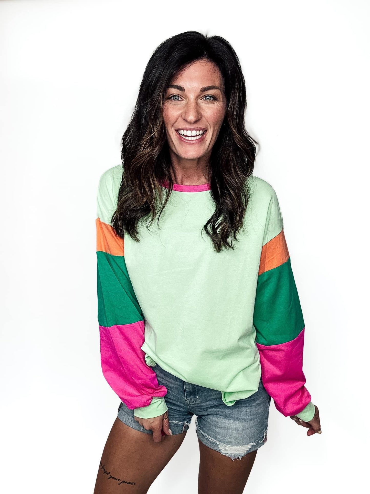 Blair Color Block Round Neck Long Sleeve Top