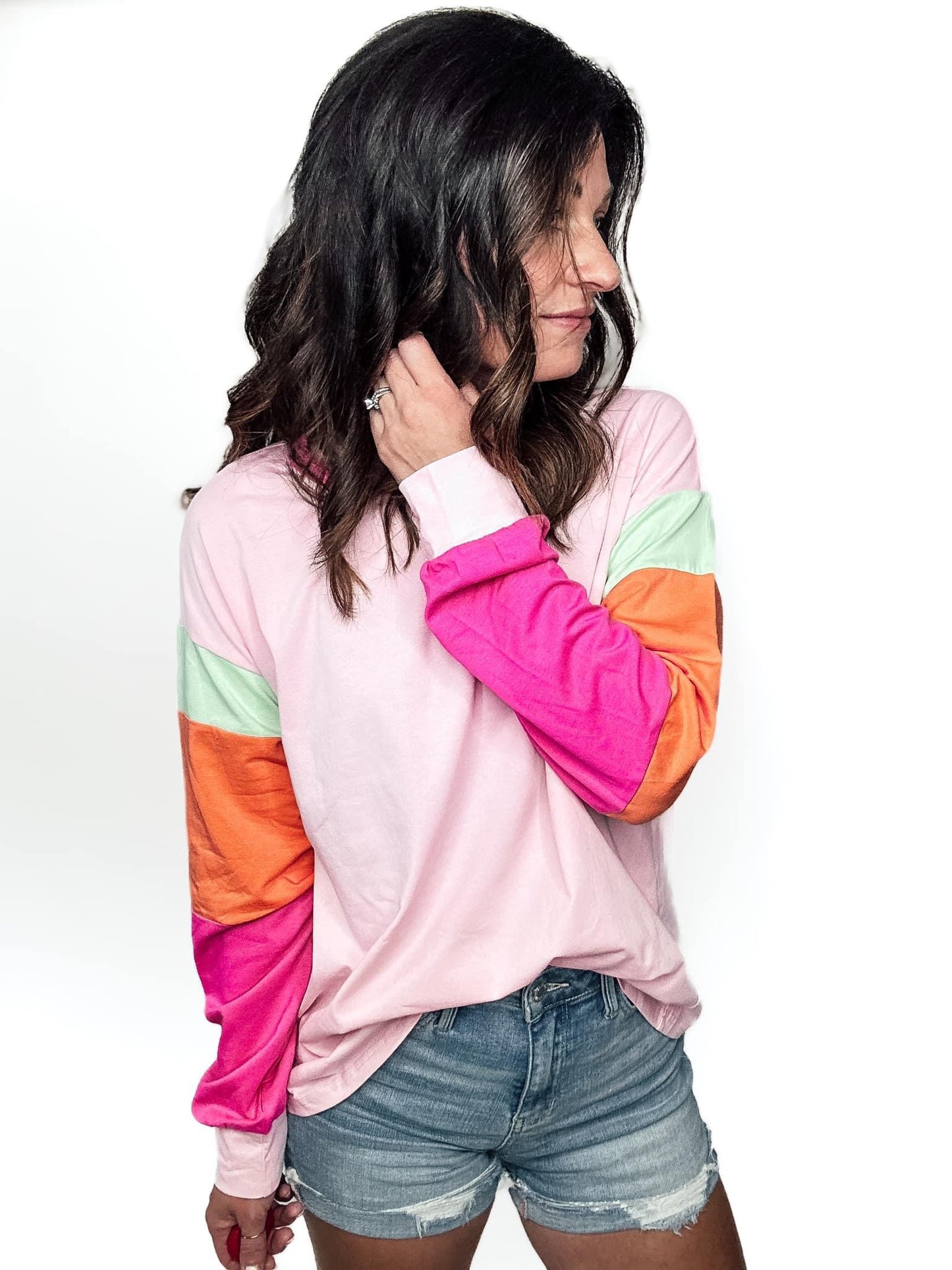 Blair Color Block Round Neck Long Sleeve Top