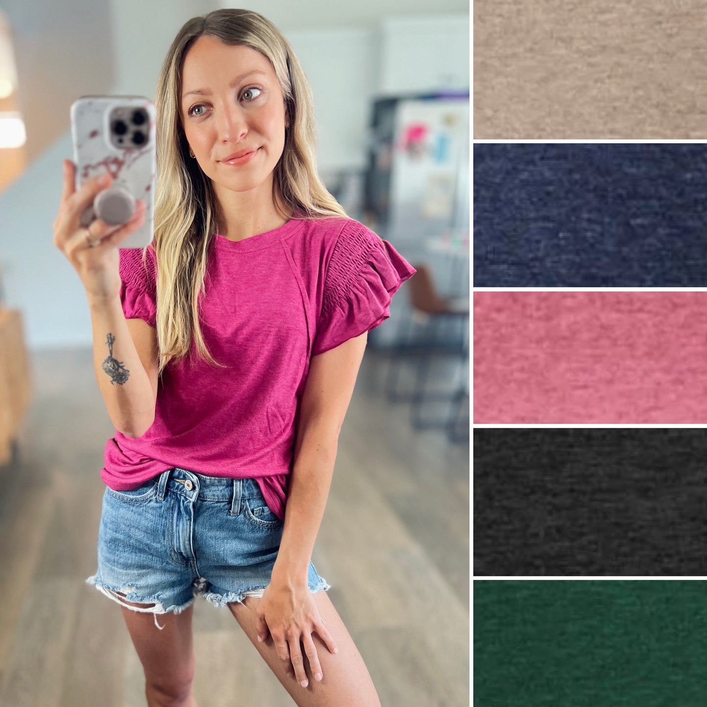 [6 colors] Ruffle Sleeve Round Neck Top