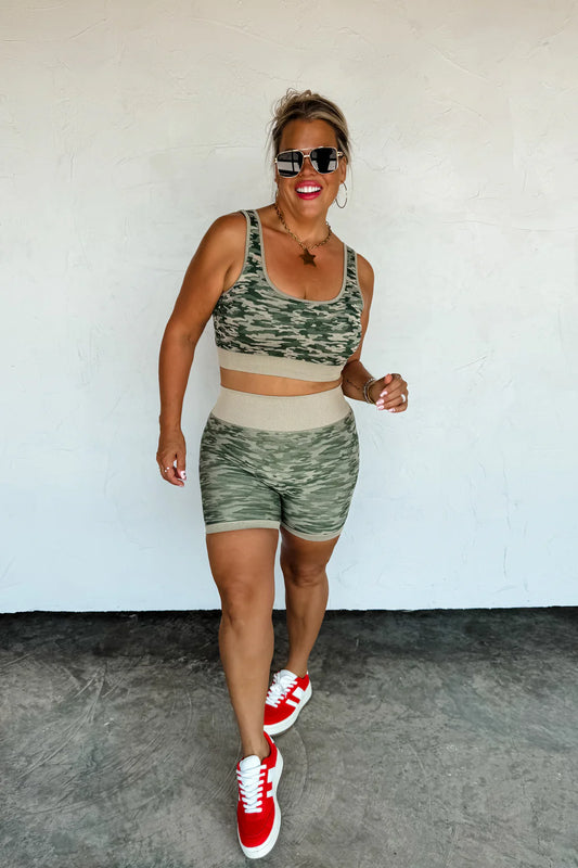 Camo Bra & Biker Short Set Preorder