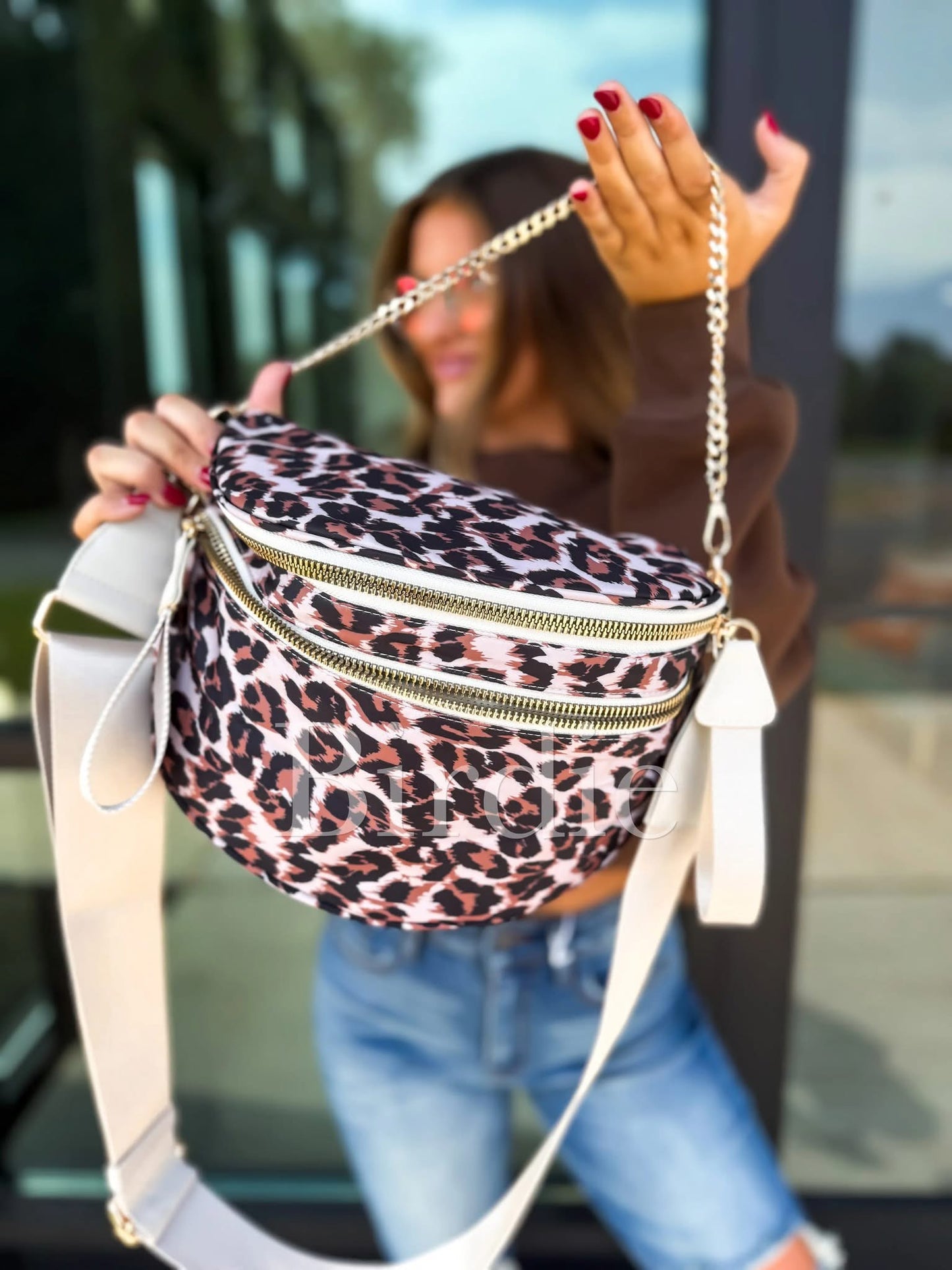 Double Zipper Crossbody Bag in Animal Preorder