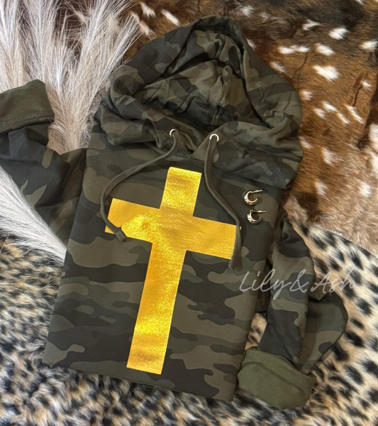 PREORDER: Gold Cross Camo Hoodie