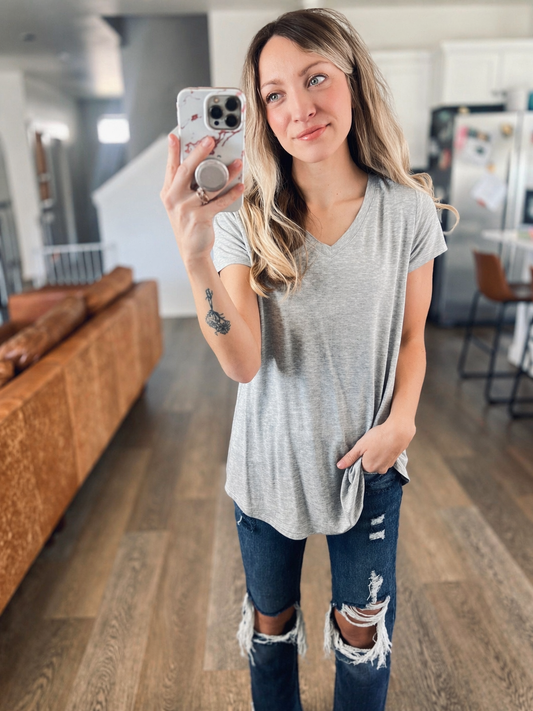 *free ship today* Effortless Short Sleeve V-neck Tee in Heather Grey