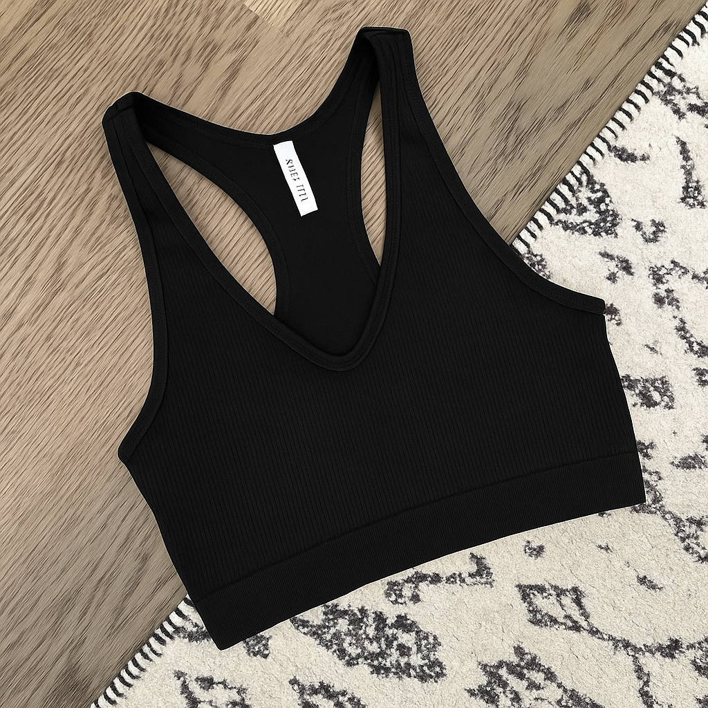 Ribbed Racerback Bralette in Black