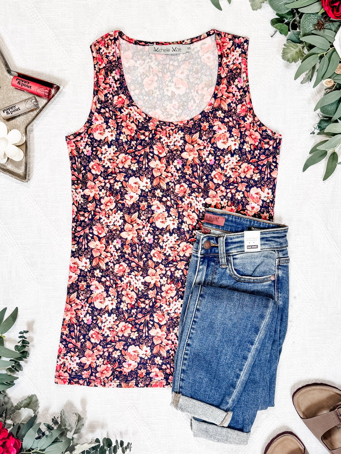 Luxe Crew Tank - Navy Floral Mix