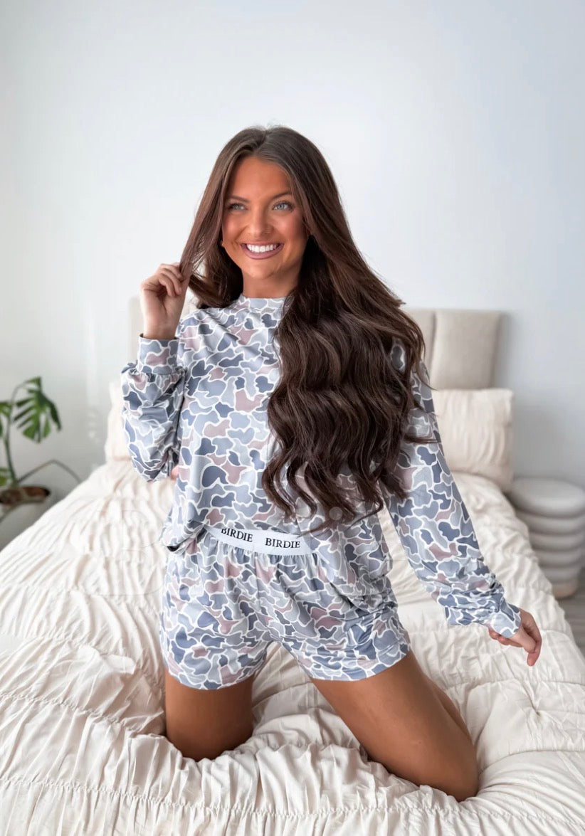 PREORDER: Gray Duck Camo Two Piece Long Sleeve Boxer Set // eta May-June
