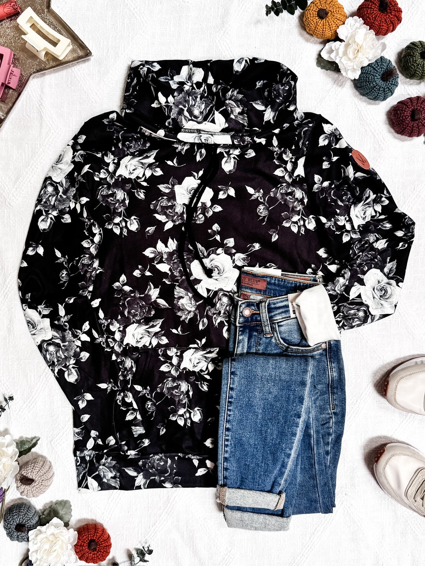 Soft Funnel Neck - Black Floral