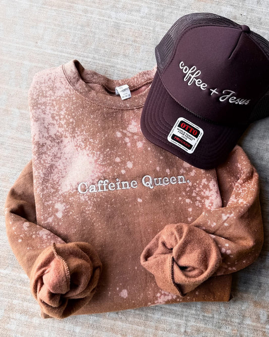 PREORDER: Caffeine Queen Embroidered Sweatshirt//free ship today // CLOSES 5/30/26