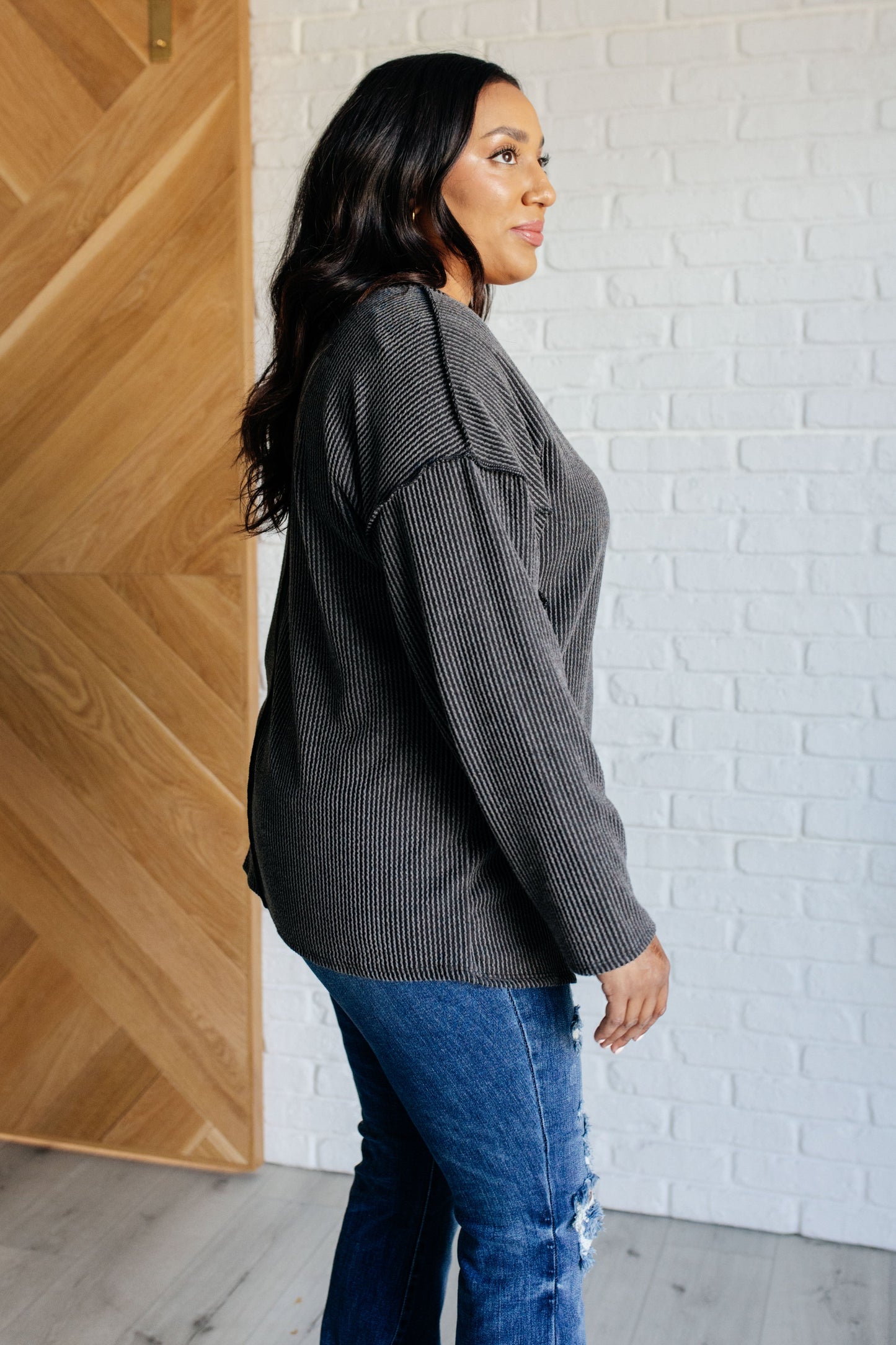 Easy Feels Ribbed Top in Charcoal