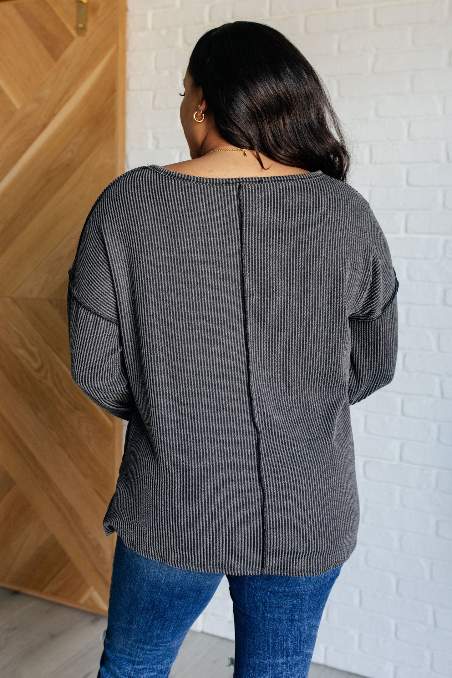 Easy Feels Ribbed Top in Charcoal