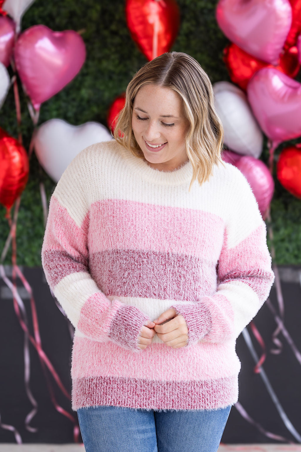 IN STOCK Cozy Block Sweater - Pink Stripes