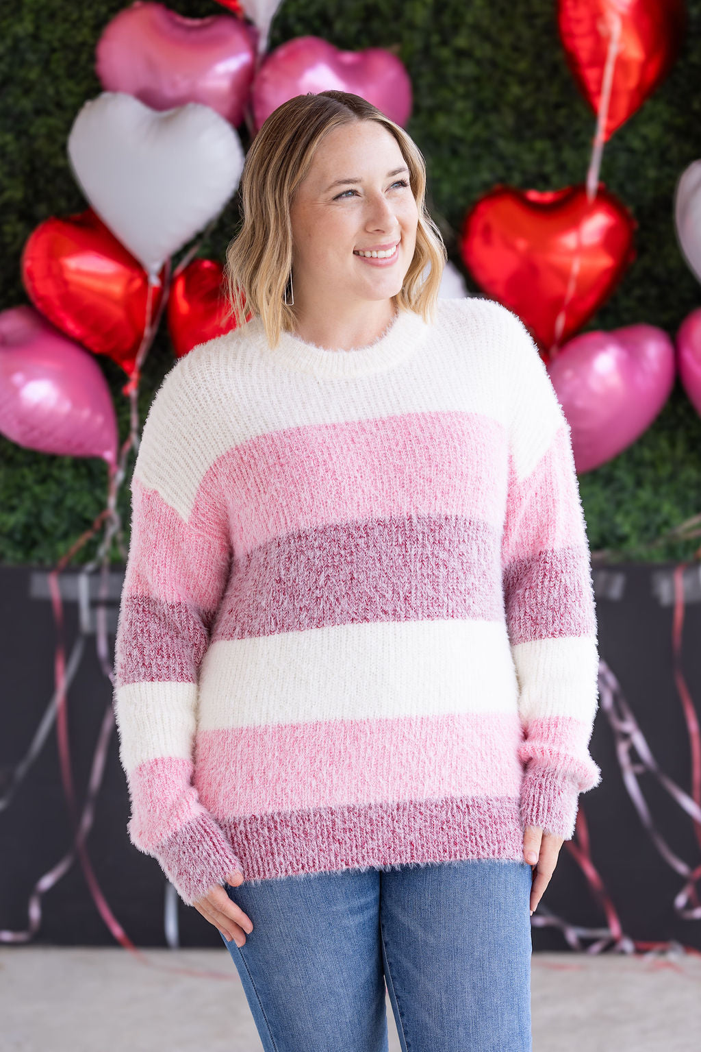 IN STOCK Cozy Block Sweater - Pink Stripes