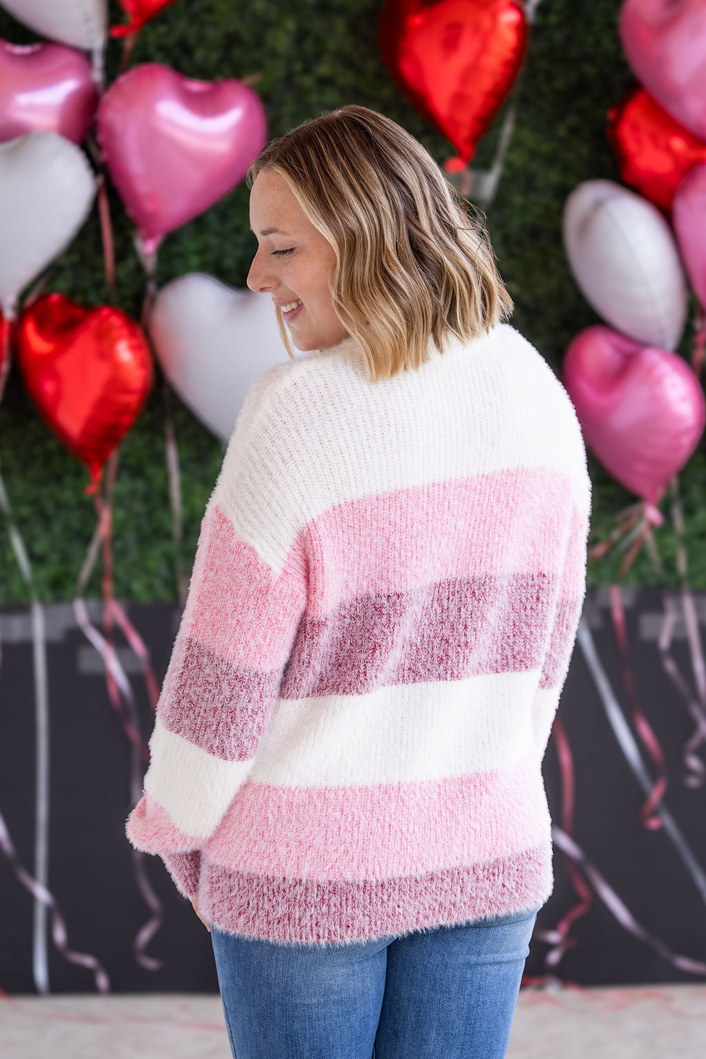 IN STOCK Cozy Block Sweater - Pink Stripes