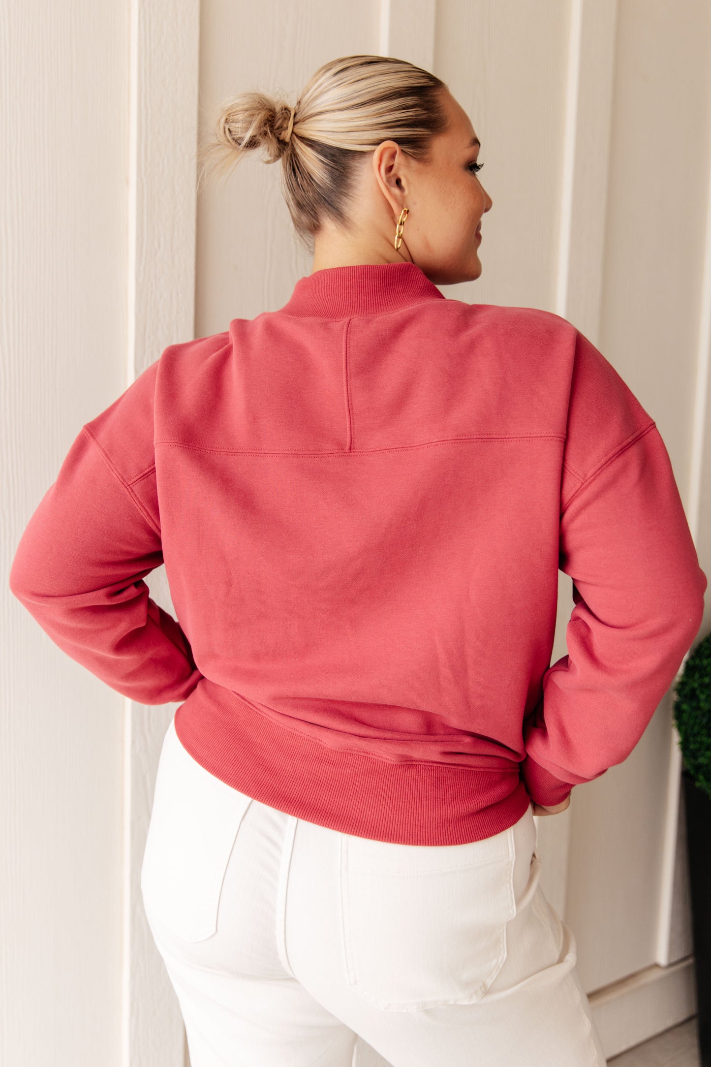 Mock Neck Pullover in Cranberry