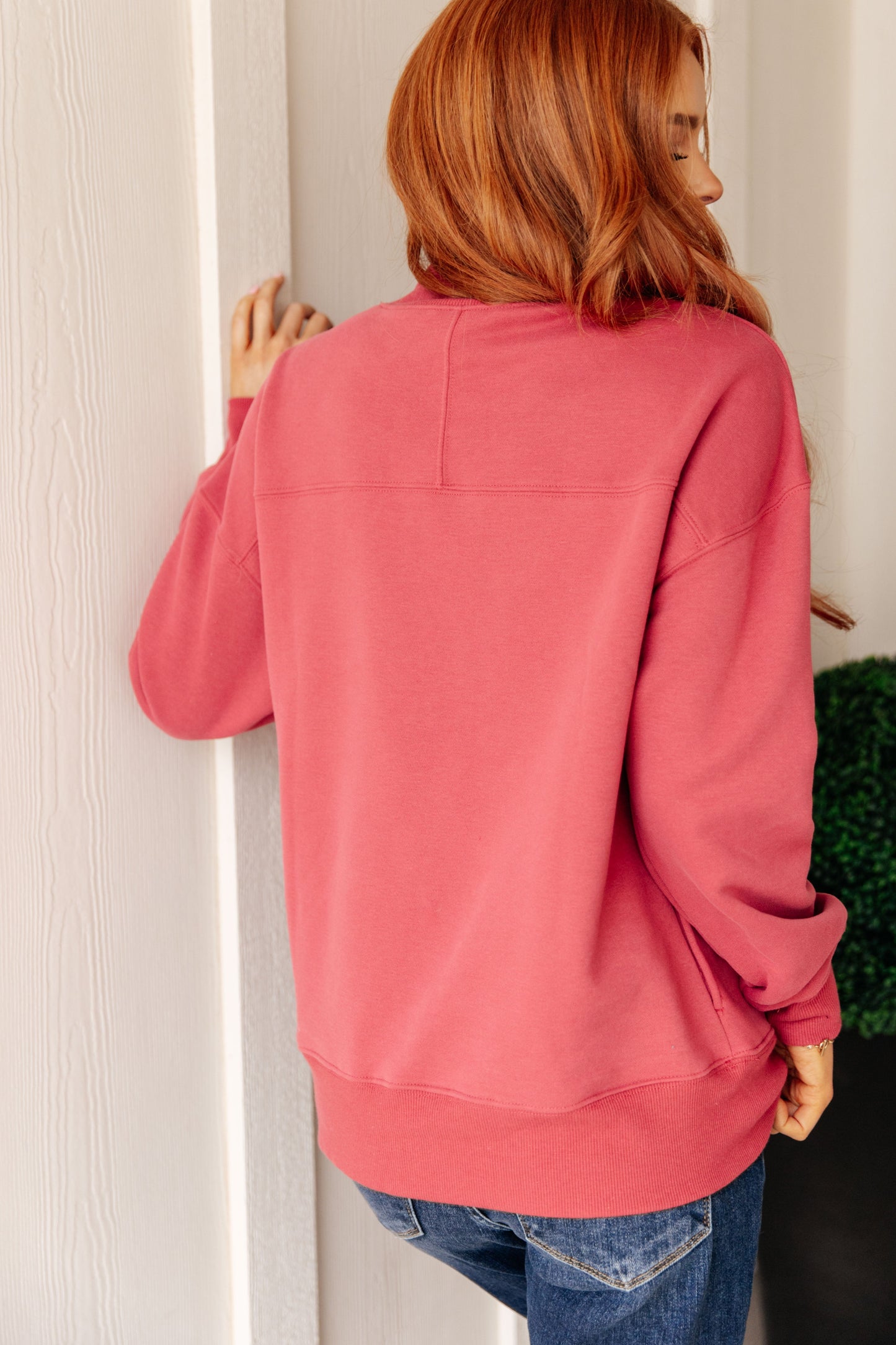 Mock Neck Pullover in Cranberry