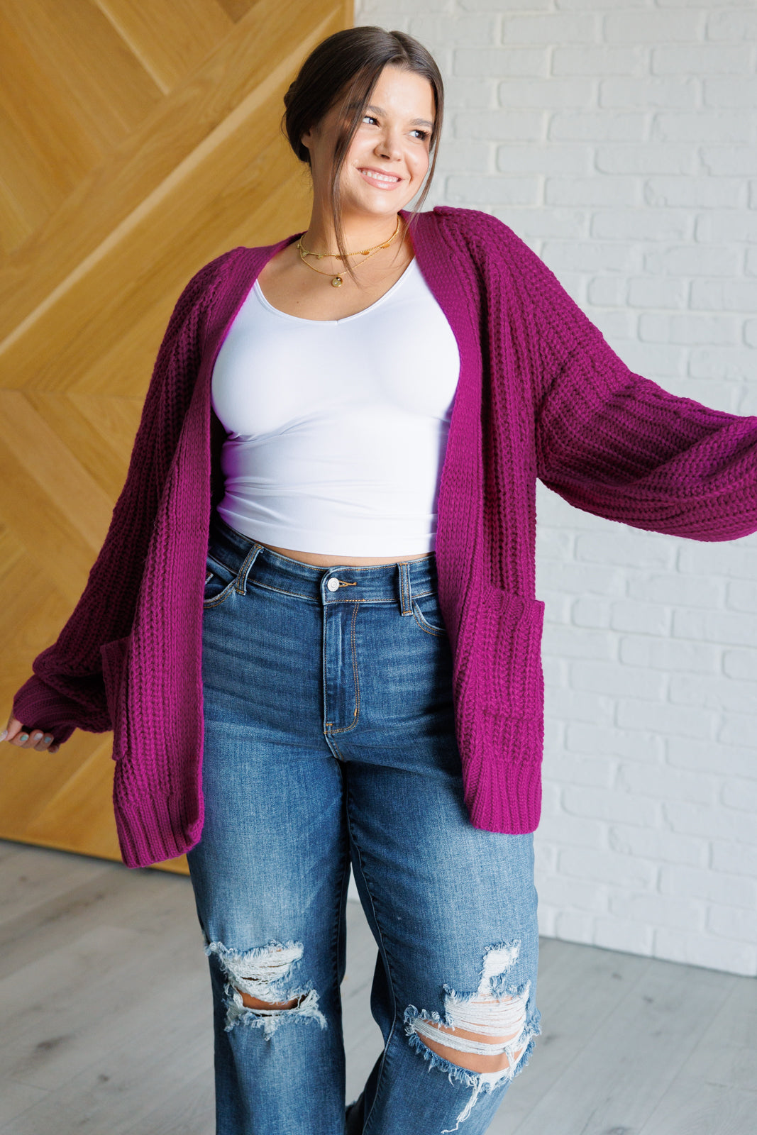 Chunky Cardigan in Berry