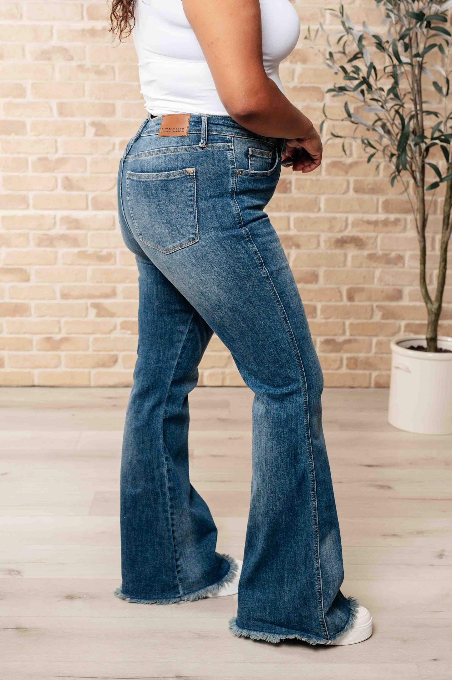 High Rise Tummy Control Frayed Hem Flare Jeans - Judy Blue