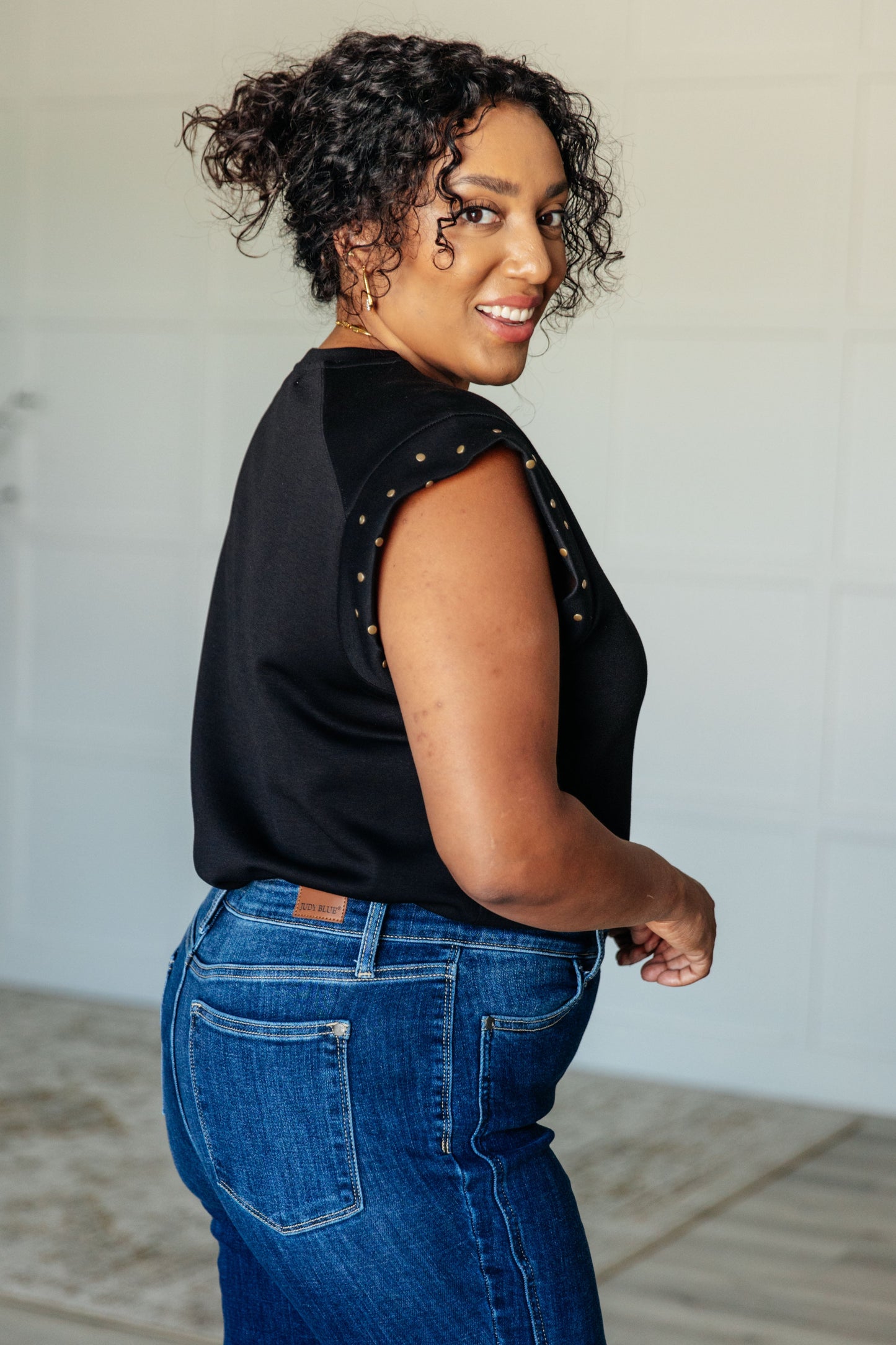 Studded Cap Sleeve Top in Black