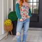 Lakin Ribbed Floral Color Block Top