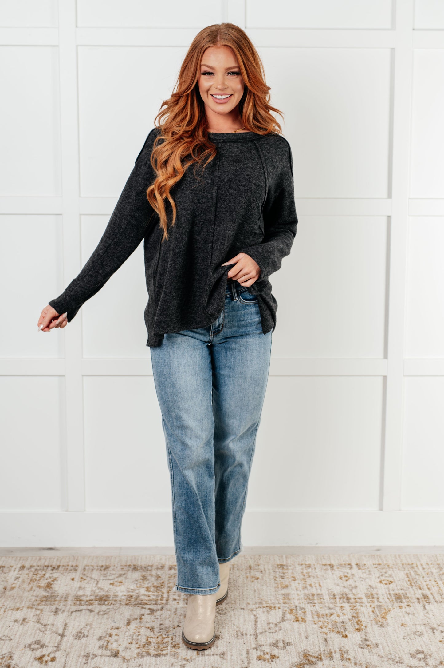 Cozy Day Brushed Hacci Sweater in Black