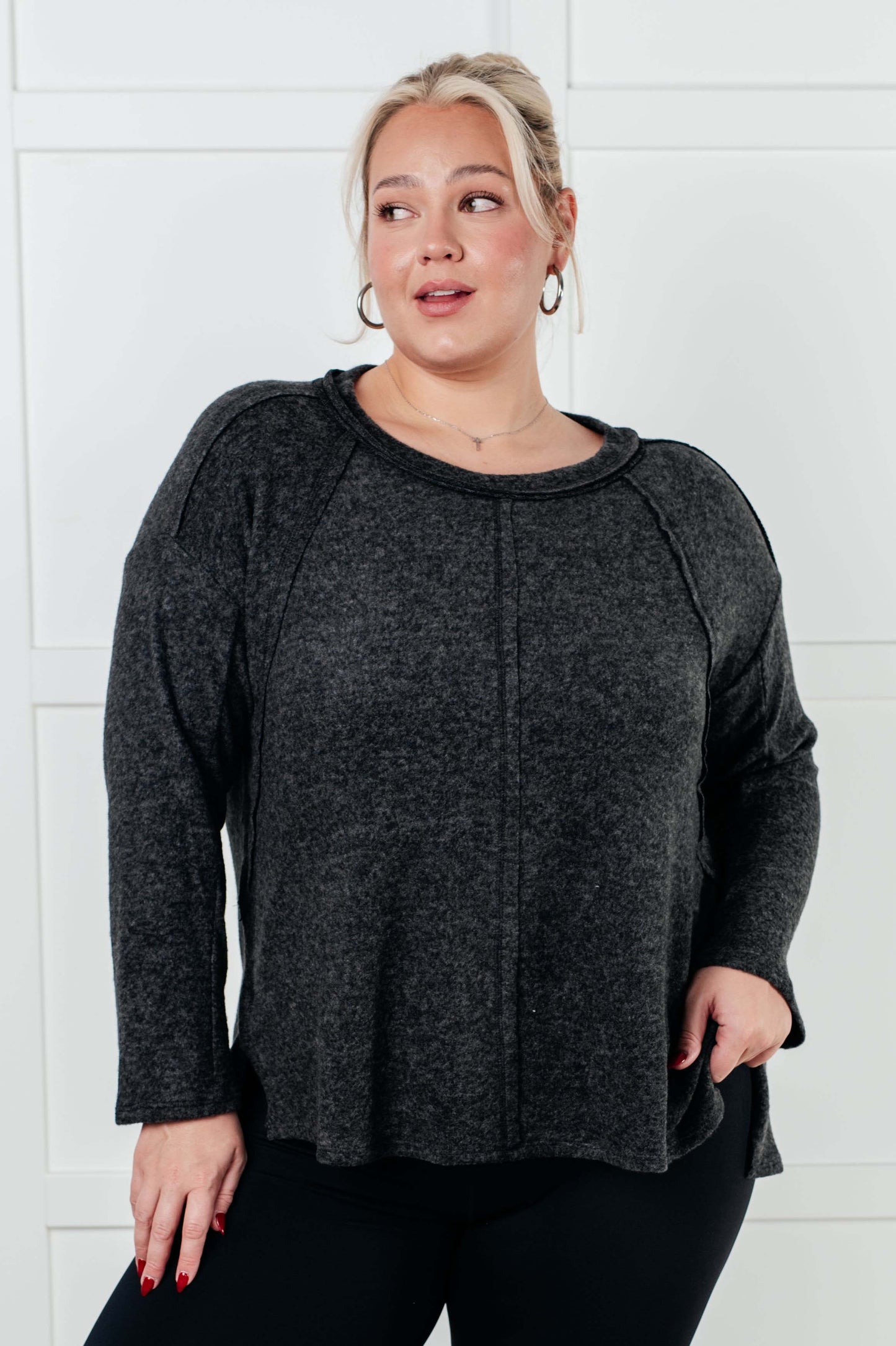 Cozy Day Brushed Hacci Sweater in Black