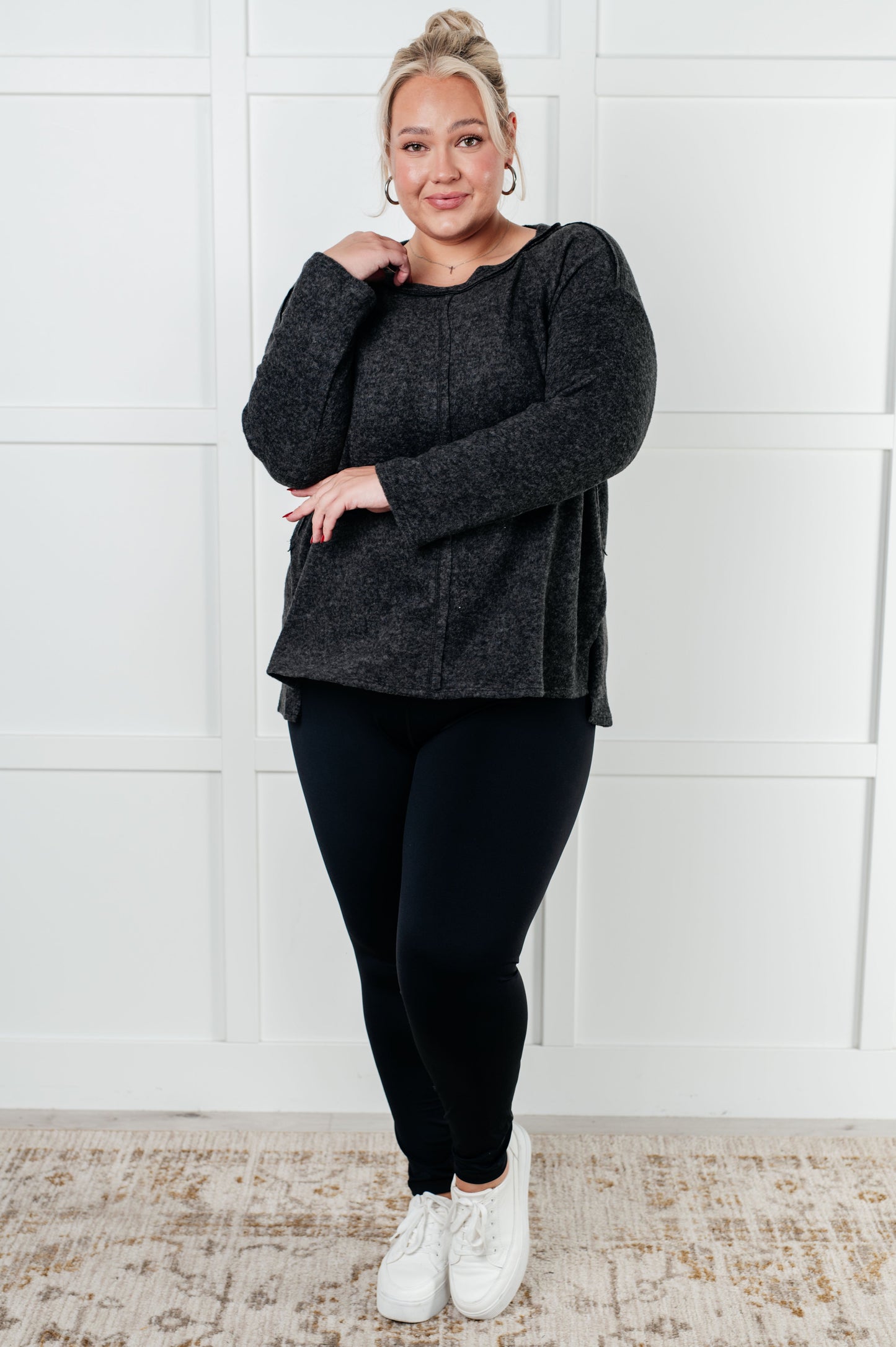 Cozy Day Brushed Hacci Sweater in Black