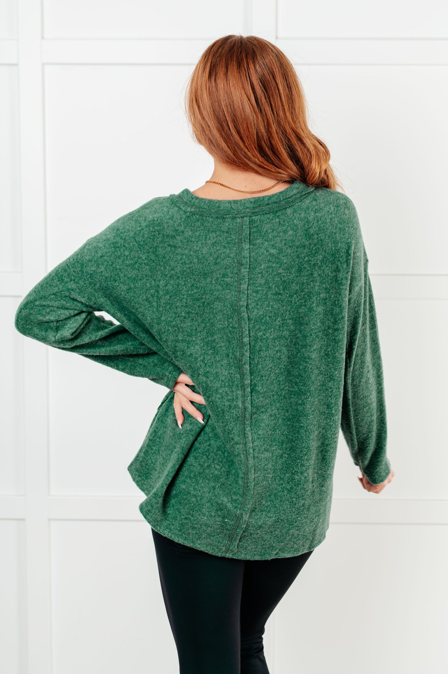 Cozy Day Brushed Hacci Sweater in Dark Green