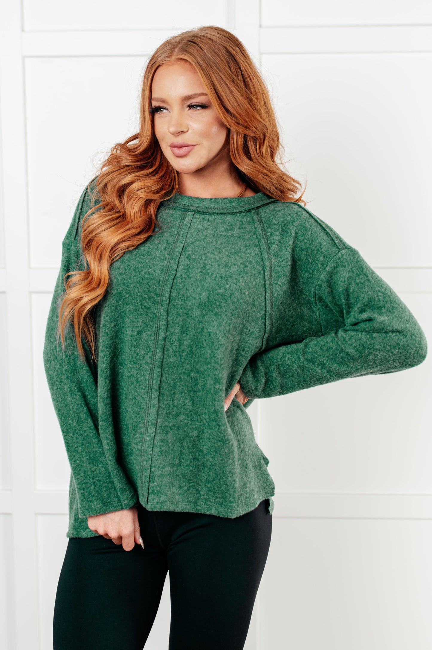 Cozy Day Brushed Hacci Sweater in Dark Green