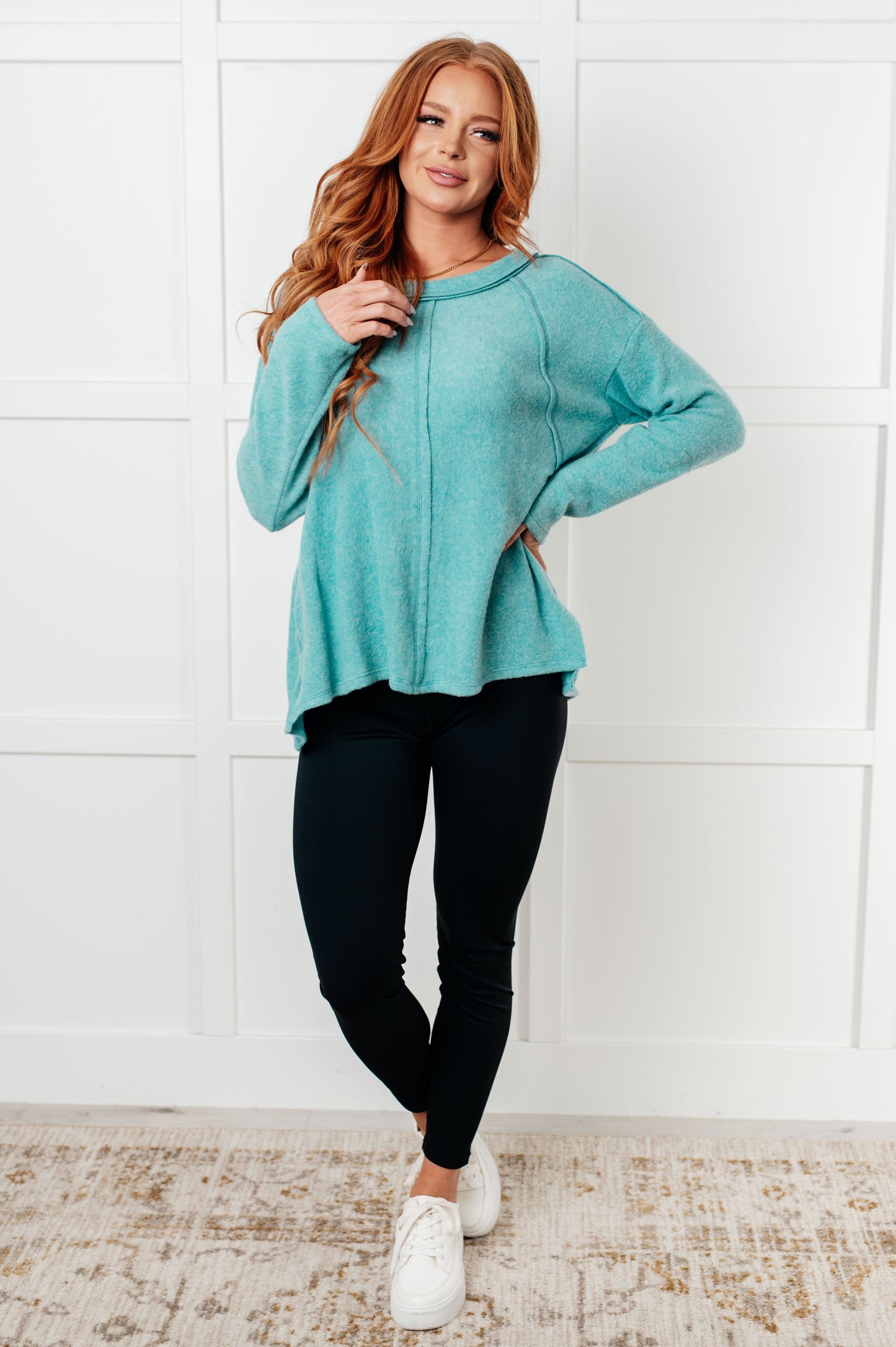 Cozy Day Brushed Hacci Sweater in Dusty Teal