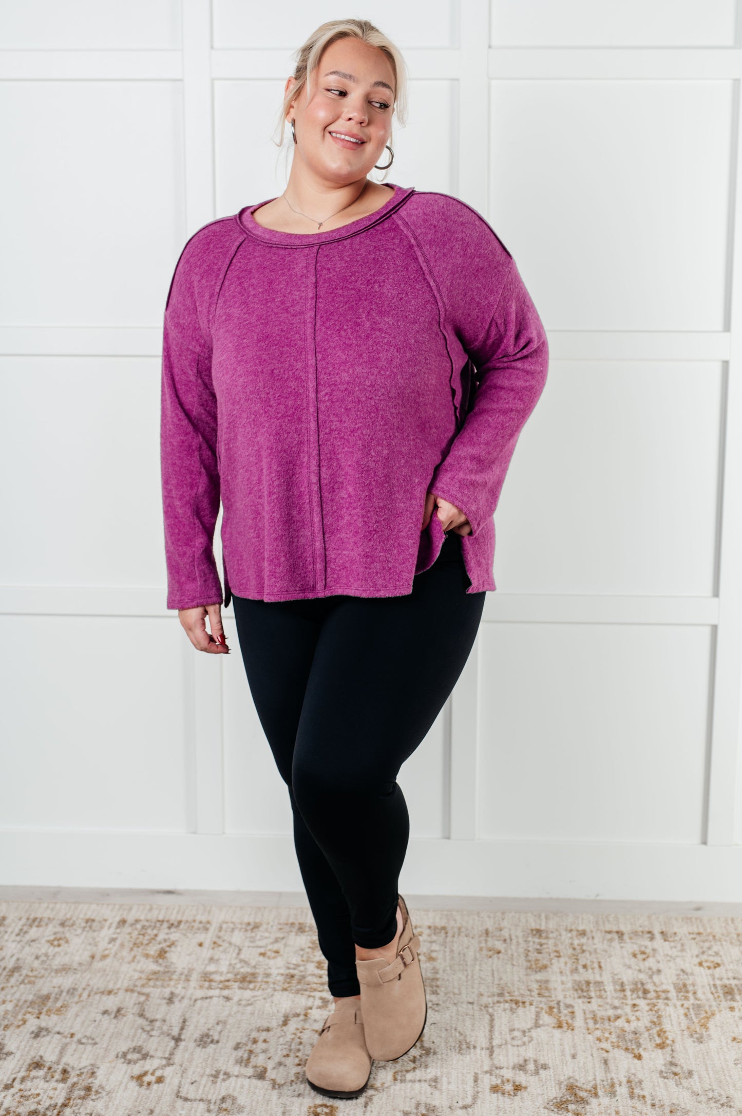 Cozy Day Brushed Hacci Sweater in Light Plum