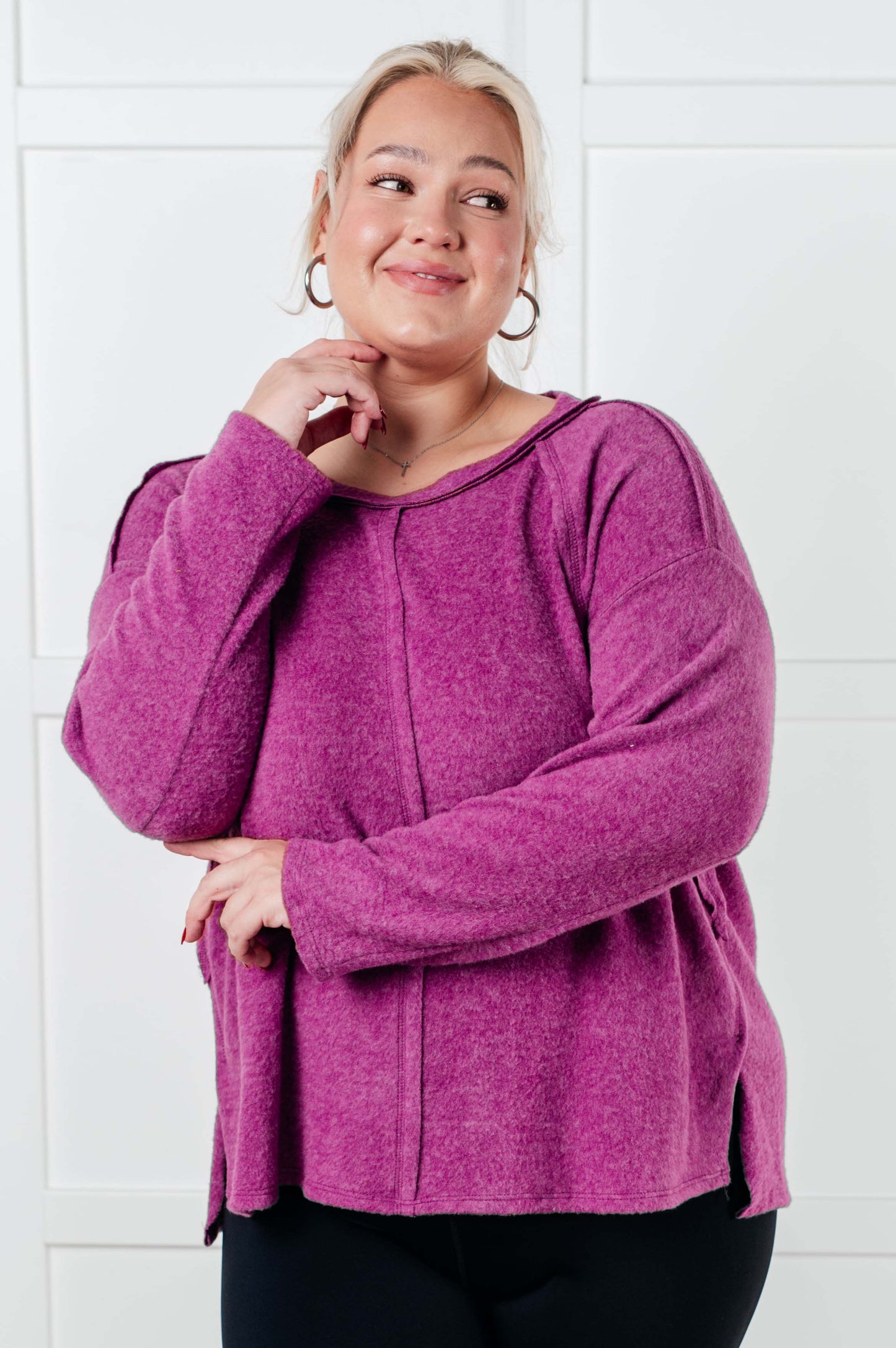 Cozy Day Brushed Hacci Sweater in Light Plum