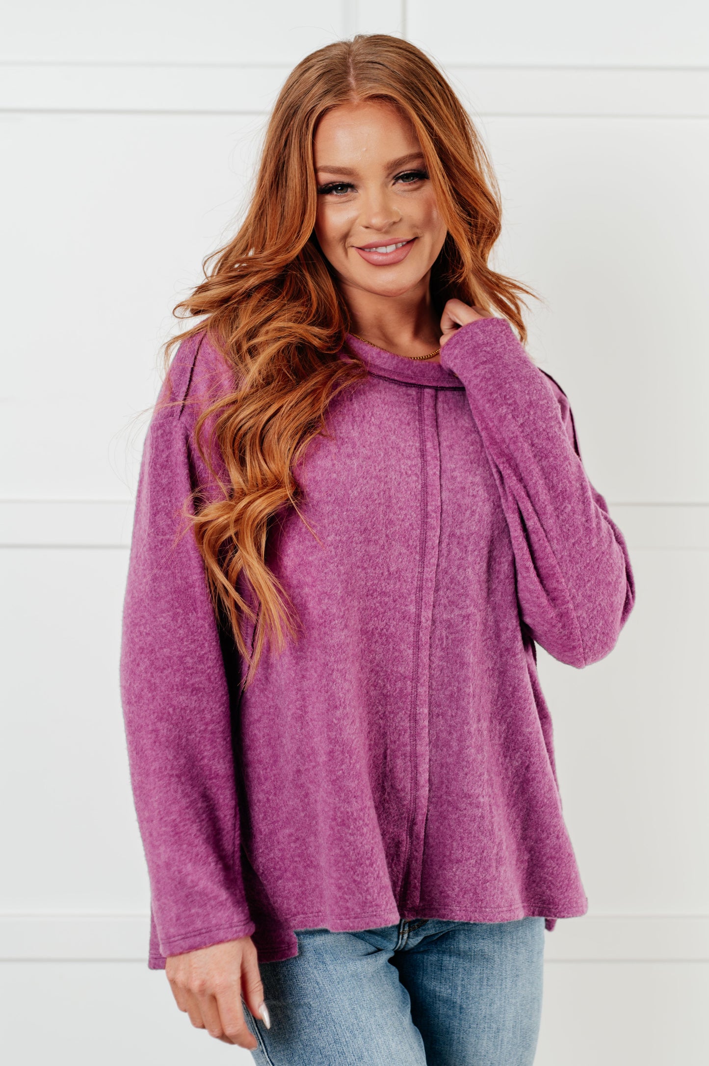 Cozy Day Brushed Hacci Sweater in Light Plum