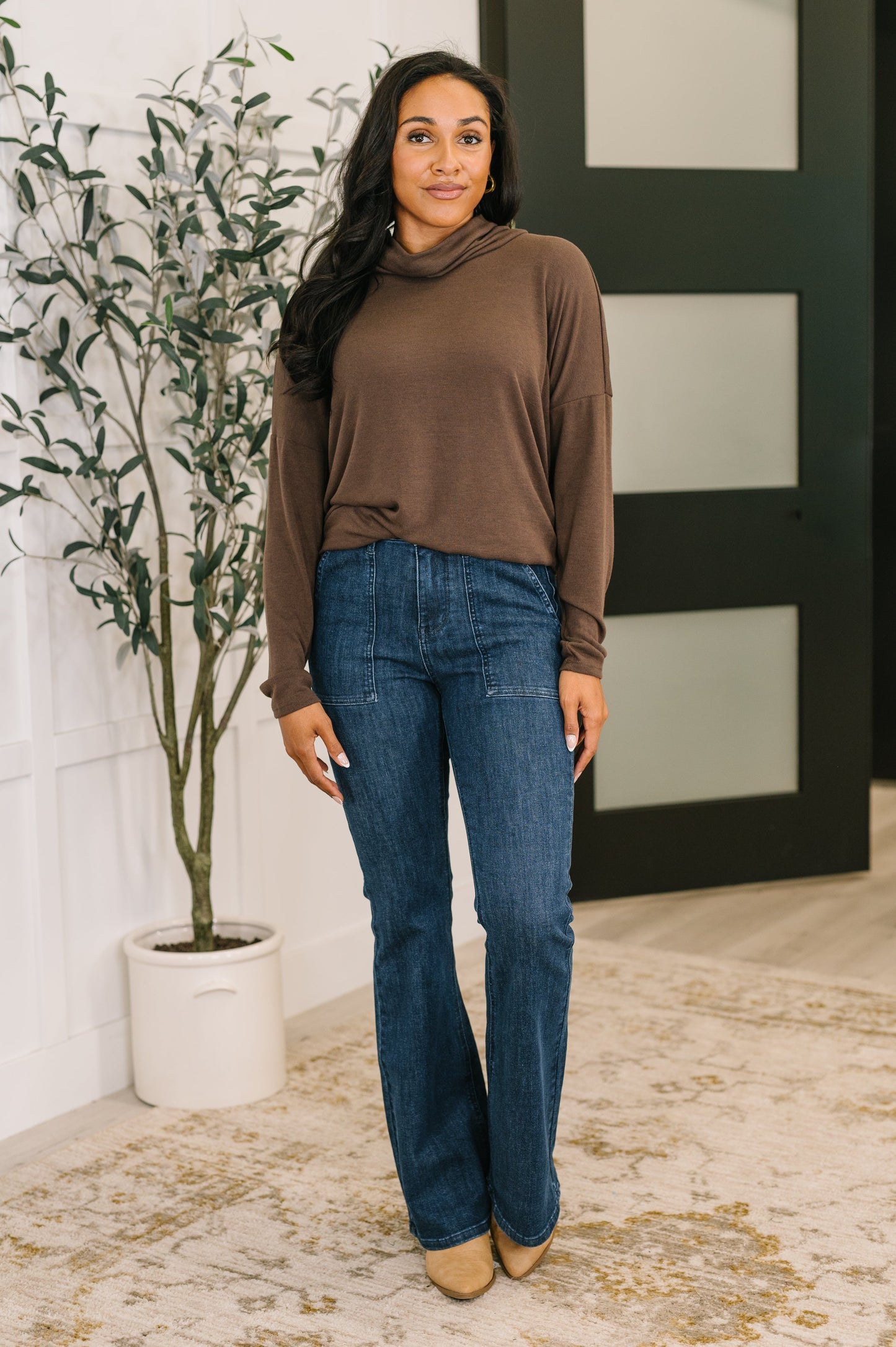 Cowl Neck Pullover in Chocolate