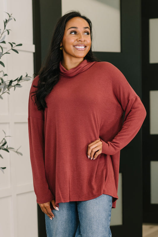 Cowl Neck Pullover in Wine