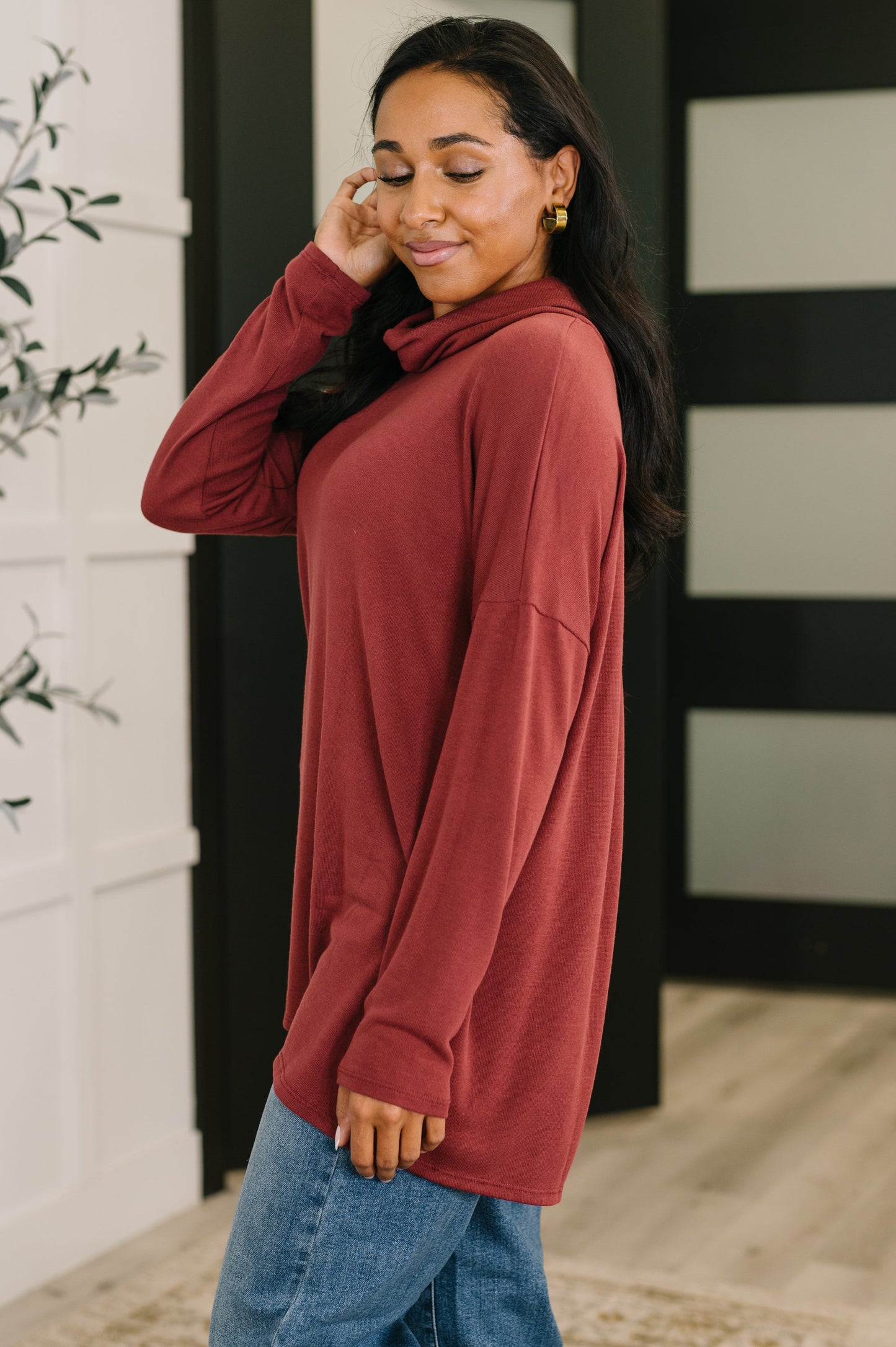 Cowl Neck Pullover in Wine